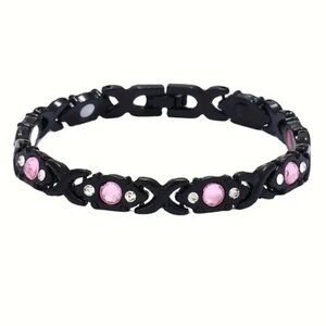 Black Titanium With Pink And White Zircon Magnetic Therapy Bracelet